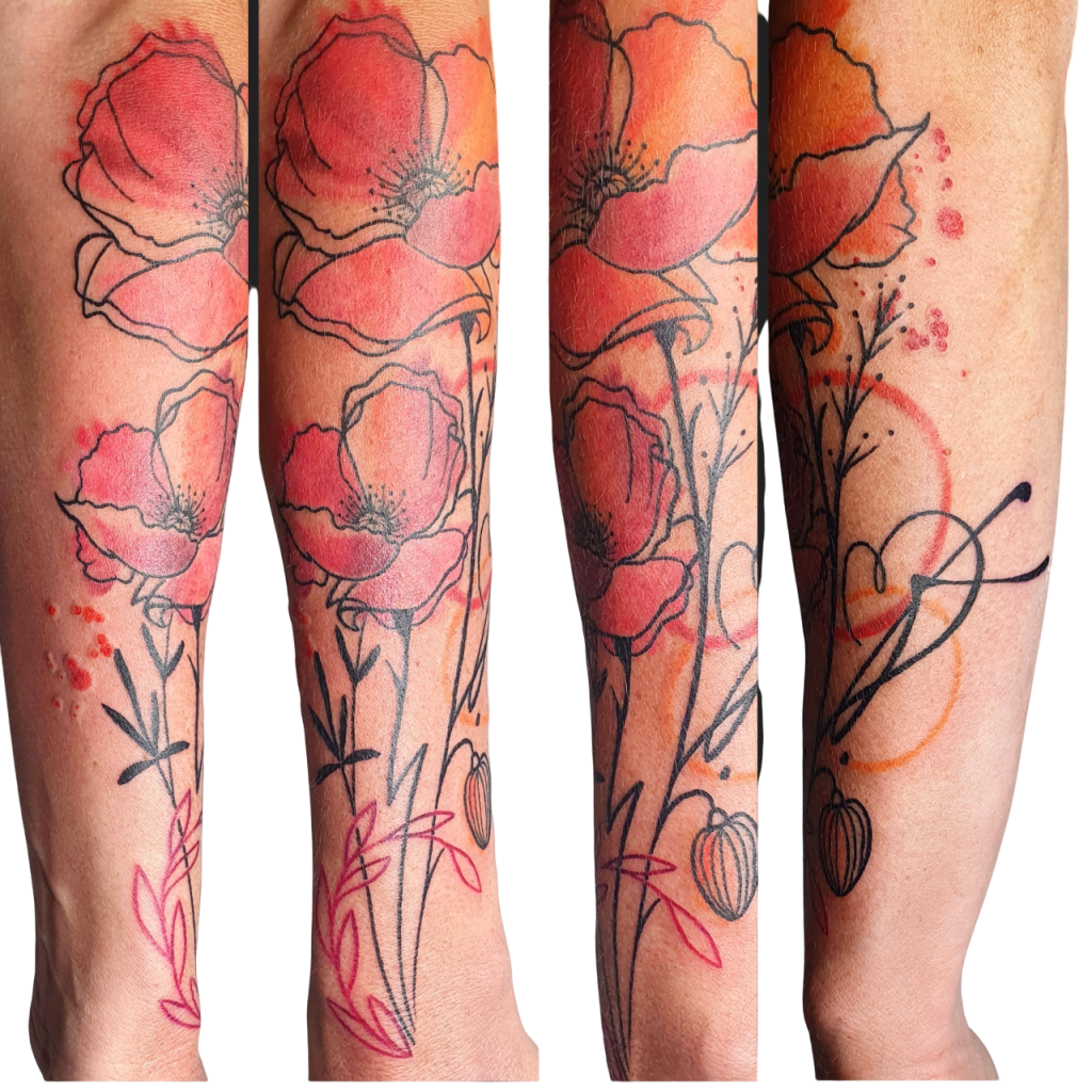 Tatouage couleur graphique réalisé à Issoire – POISON BLEU