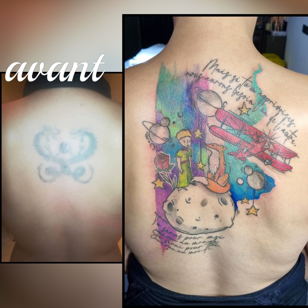 Tatouage Cover réalisé à Issoire par POISON BLEU