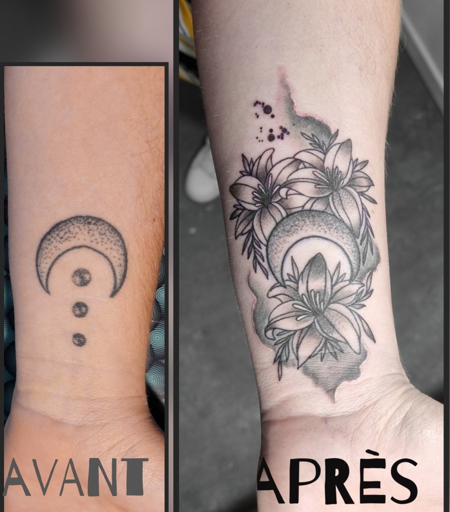 Tatouage Cover réalisé à Issoire par POISON BLEU