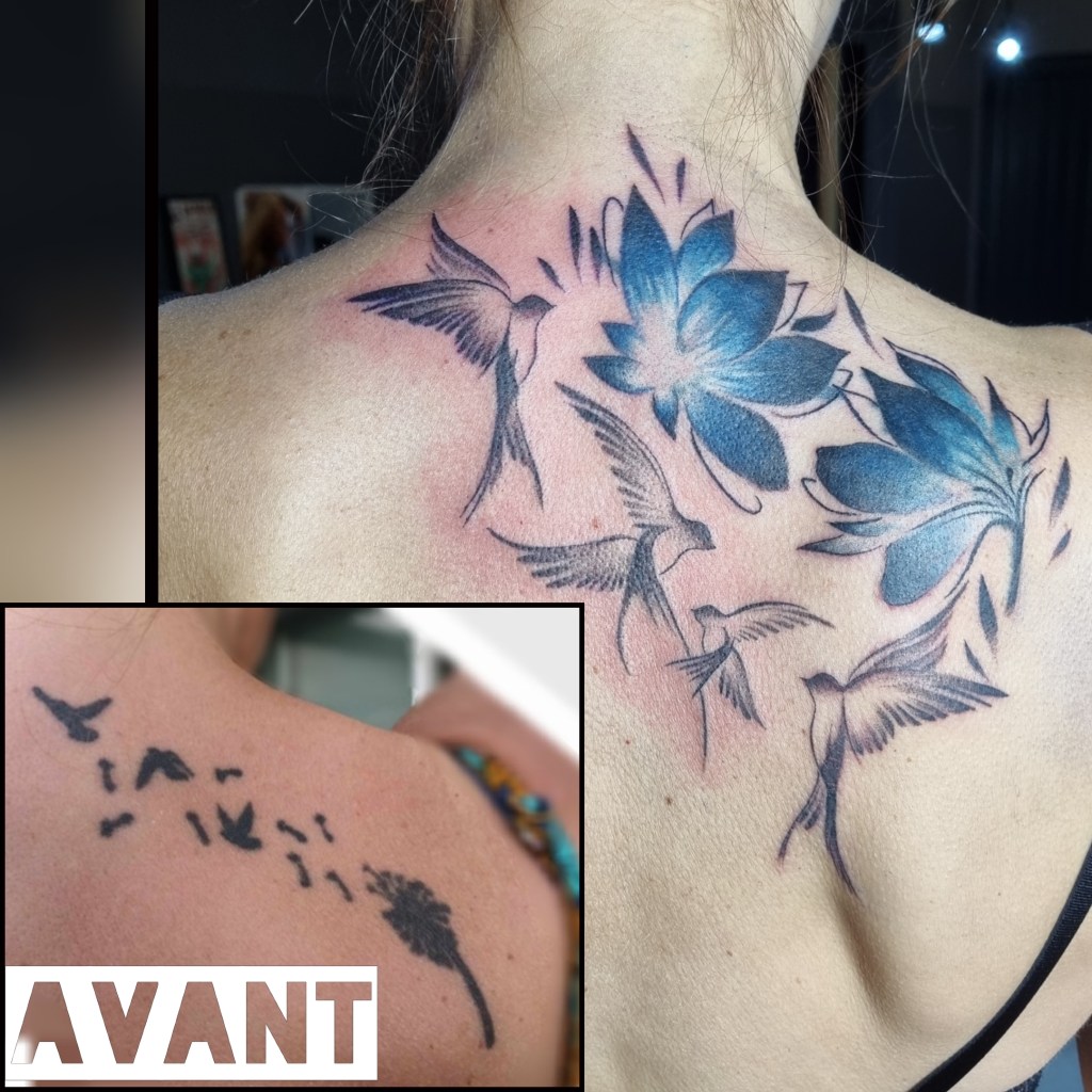 Tatouage Cover réalisé à Issoire par POISON BLEU