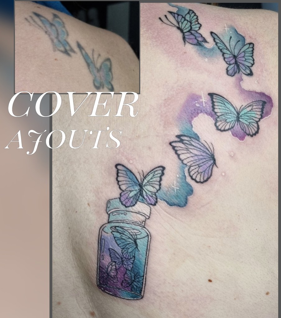 Tatouage Cover réalisé à Issoire par POISON BLEU