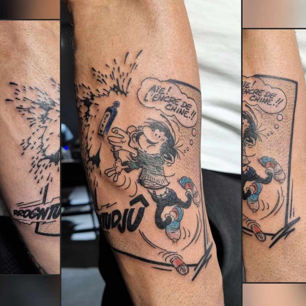 Tatouage Noir & Blanc graphique réalisé à Issoire par POISON BLEU